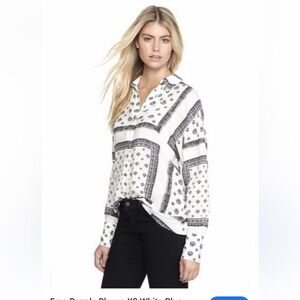 Free People Little Secrets Button Down Handkerchief Bandana Print Top Small
